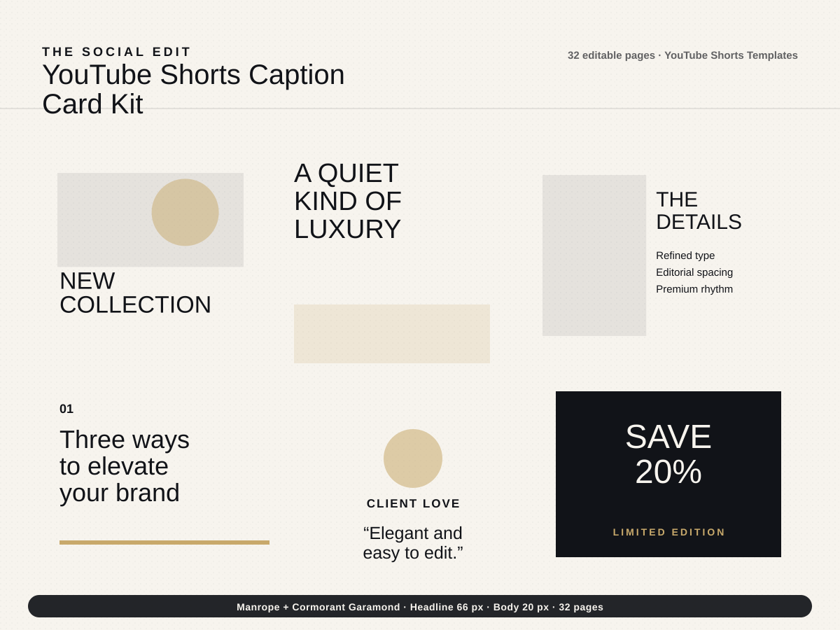 YouTube Shorts Caption Card Kit multi-page premium template preview