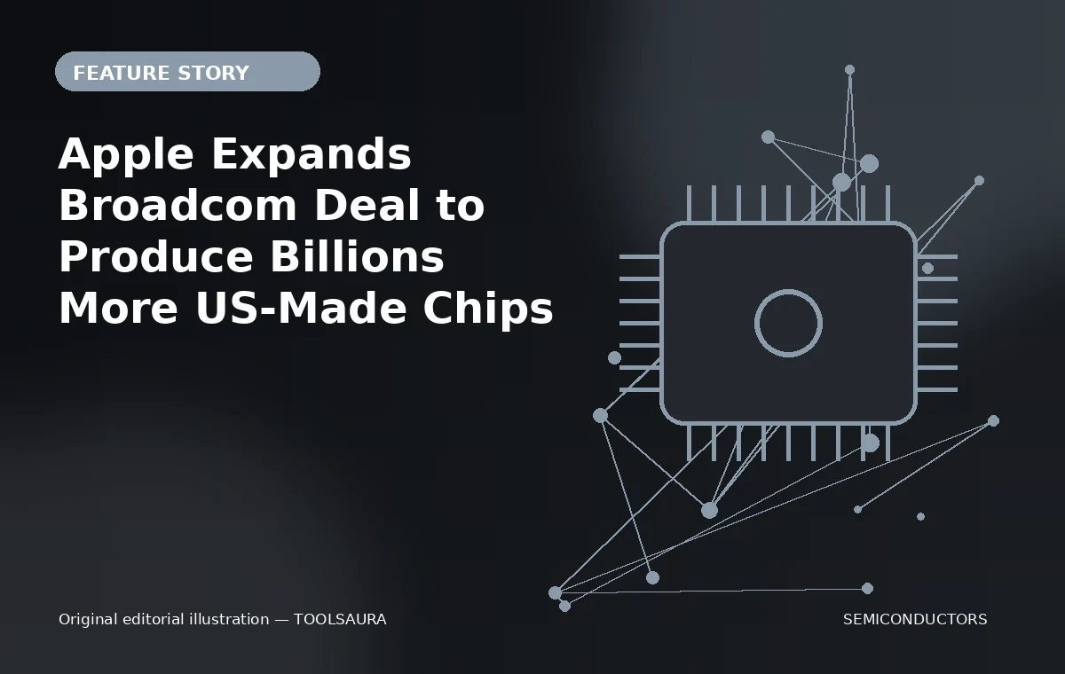 Original editorial illustration for Apple Expands Broadcom Deal to Produce Billions More US-Made Chips