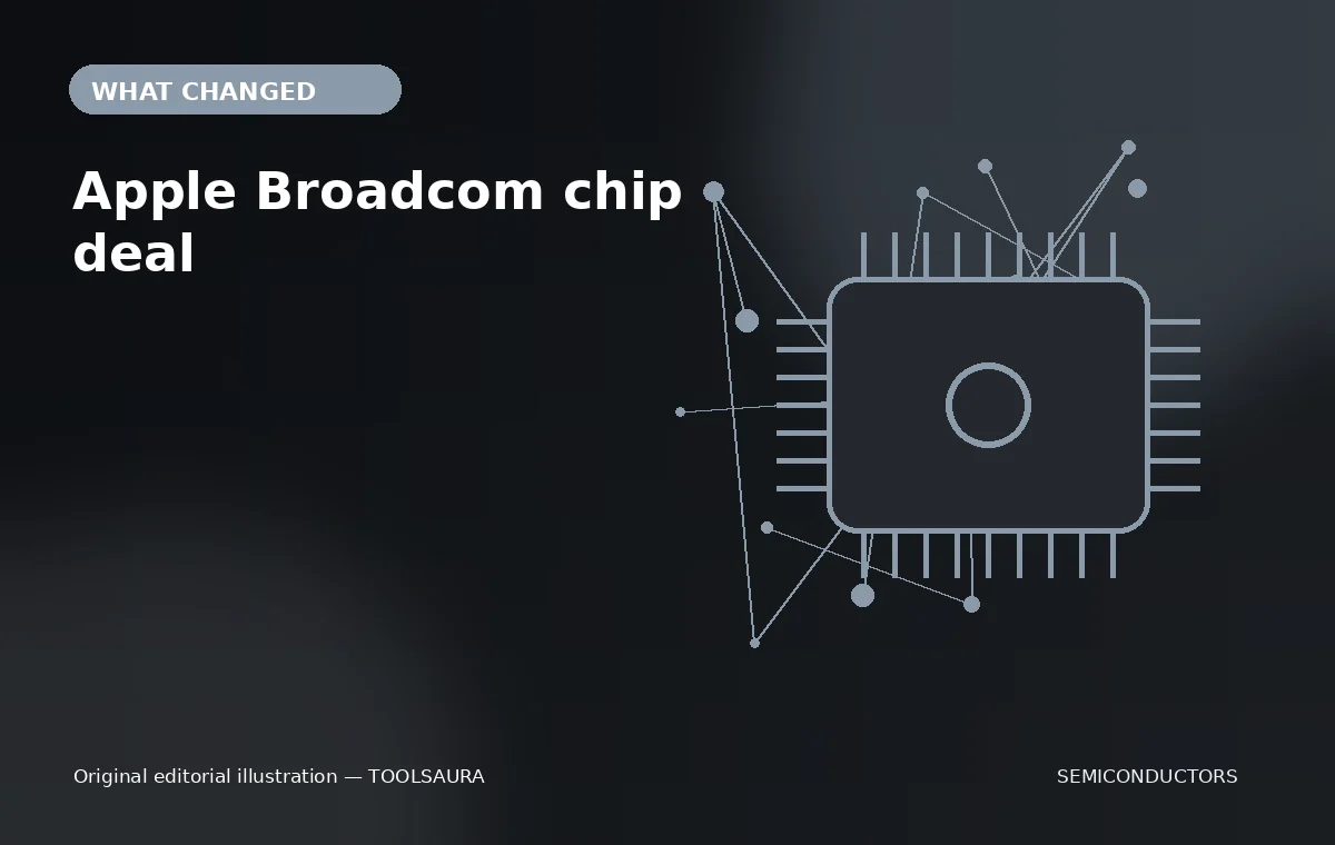 Editorial illustration about Apple Broadcom chip deal: what changed