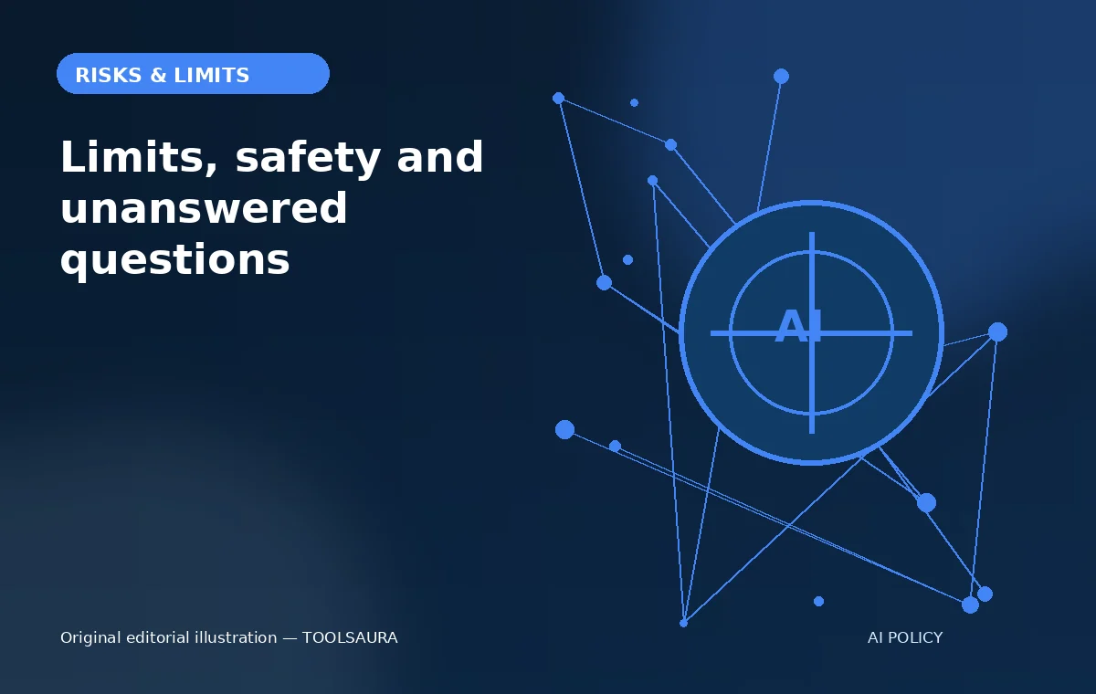 Editorial illustration about Google EU AI transparency code: risks and limitations
