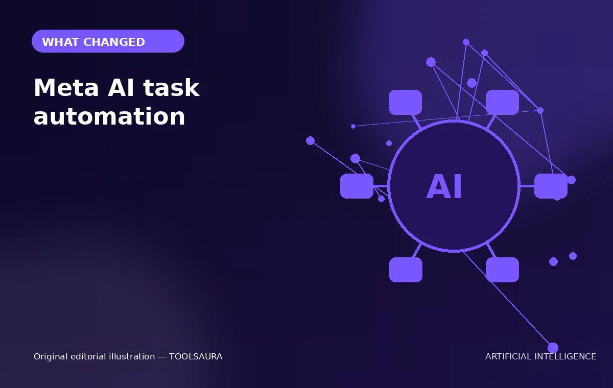 Editorial illustration about Meta AI task automation: what changed