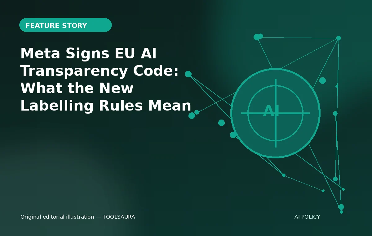 Original editorial illustration for Meta Signs EU AI Transparency Code: What the New Labelling Rules Mean