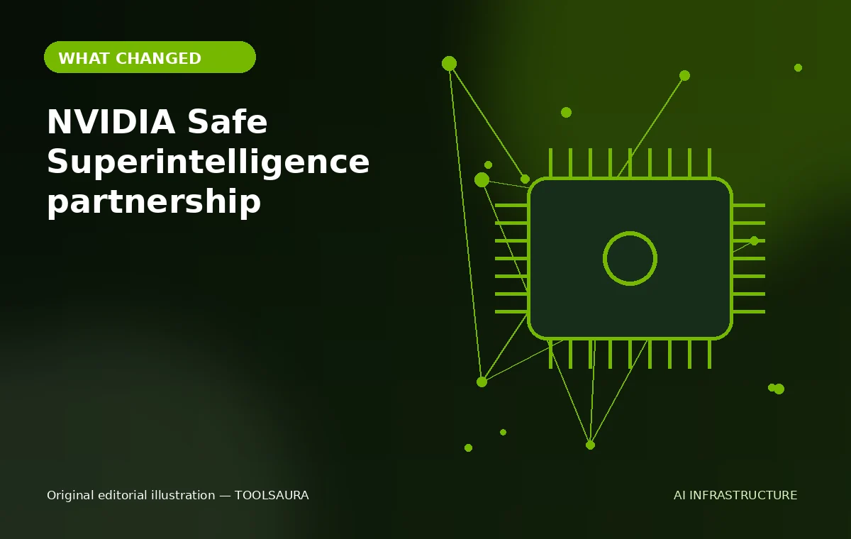 Editorial illustration about NVIDIA Safe Superintelligence partnership: what changed
